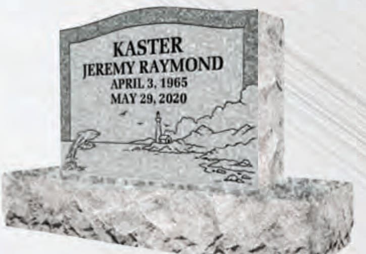 Design CS608 — slant marker in Barre Grey granite