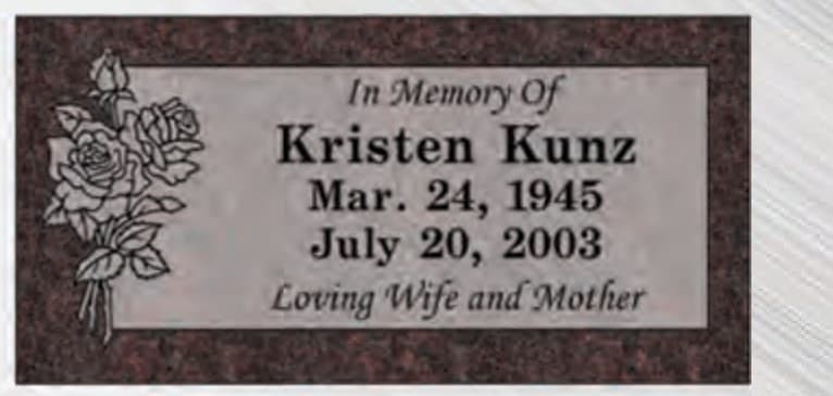 Design MS0102 — flat marker in Mahogany granite