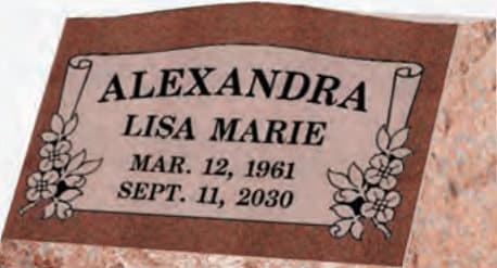 Design MS137 — slant marker in Imperial Red granite