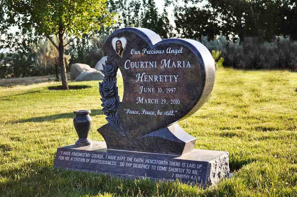 Custom-shaped granite memorial crafted by the Sierra Headstone & Monument family in Reno, Nevada