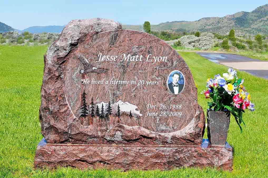 Custom-shaped granite memorial designed by Sierra Headstone & Monument (2)