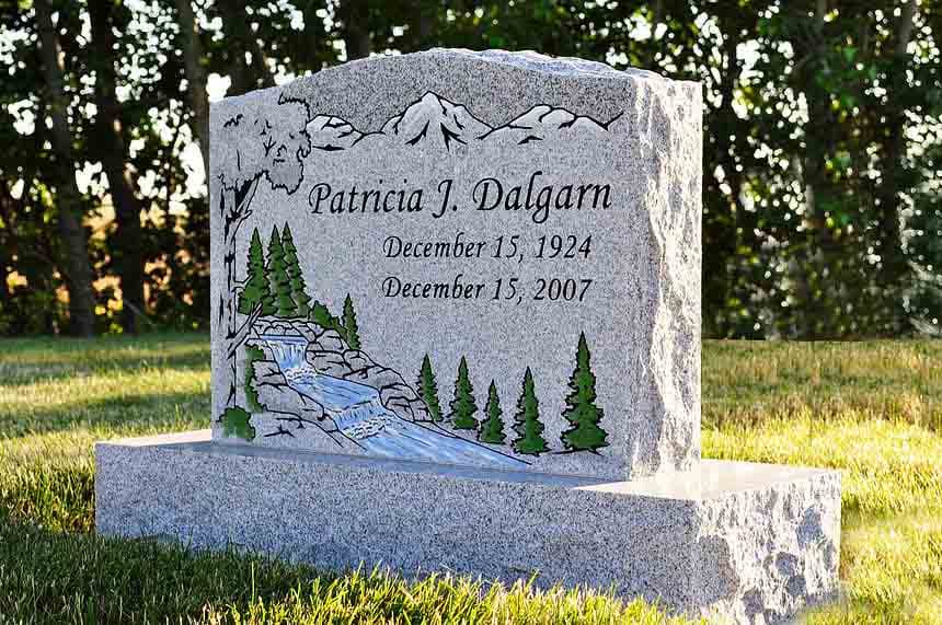 Custom upright granite headstone designed and installed by Sierra Headstone & Monument, photo 1