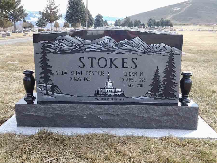 Custom granite upright headstone crafted and installed by Sierra Headstone & Monument (9)